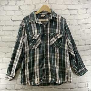 Field And Stream Plaid Shirt Shacket Mens Sz L Plaid Flannel Button Up FLAW
